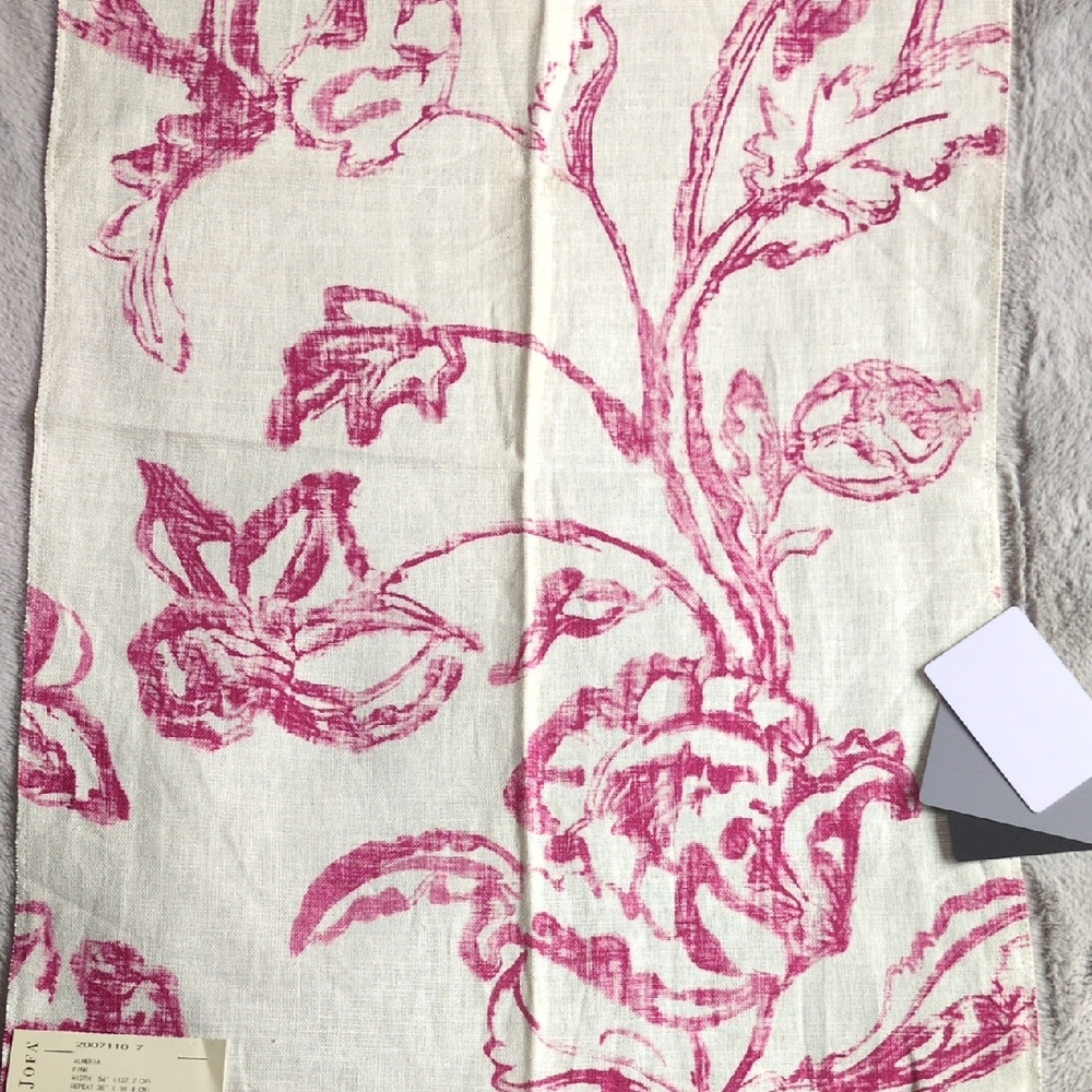 Lee Jofa 100% Linen Fabric in pink and cream abstract floral print